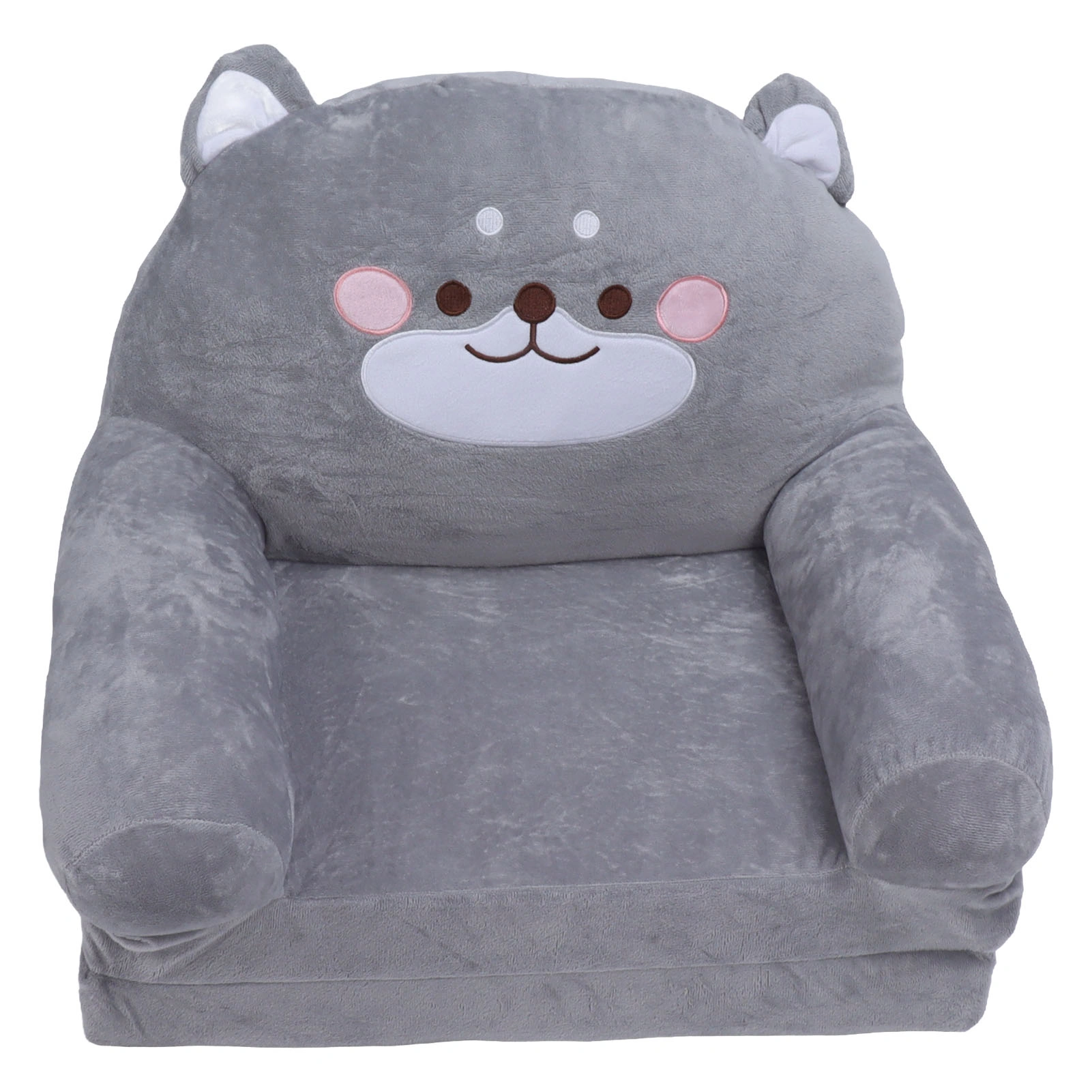 Kids Sofa Foldable Cartoon Dog Style with Wide Handle, Soft Breathable Toddler Chair for Reading Sleeping, Gray, 2 Layers view 3