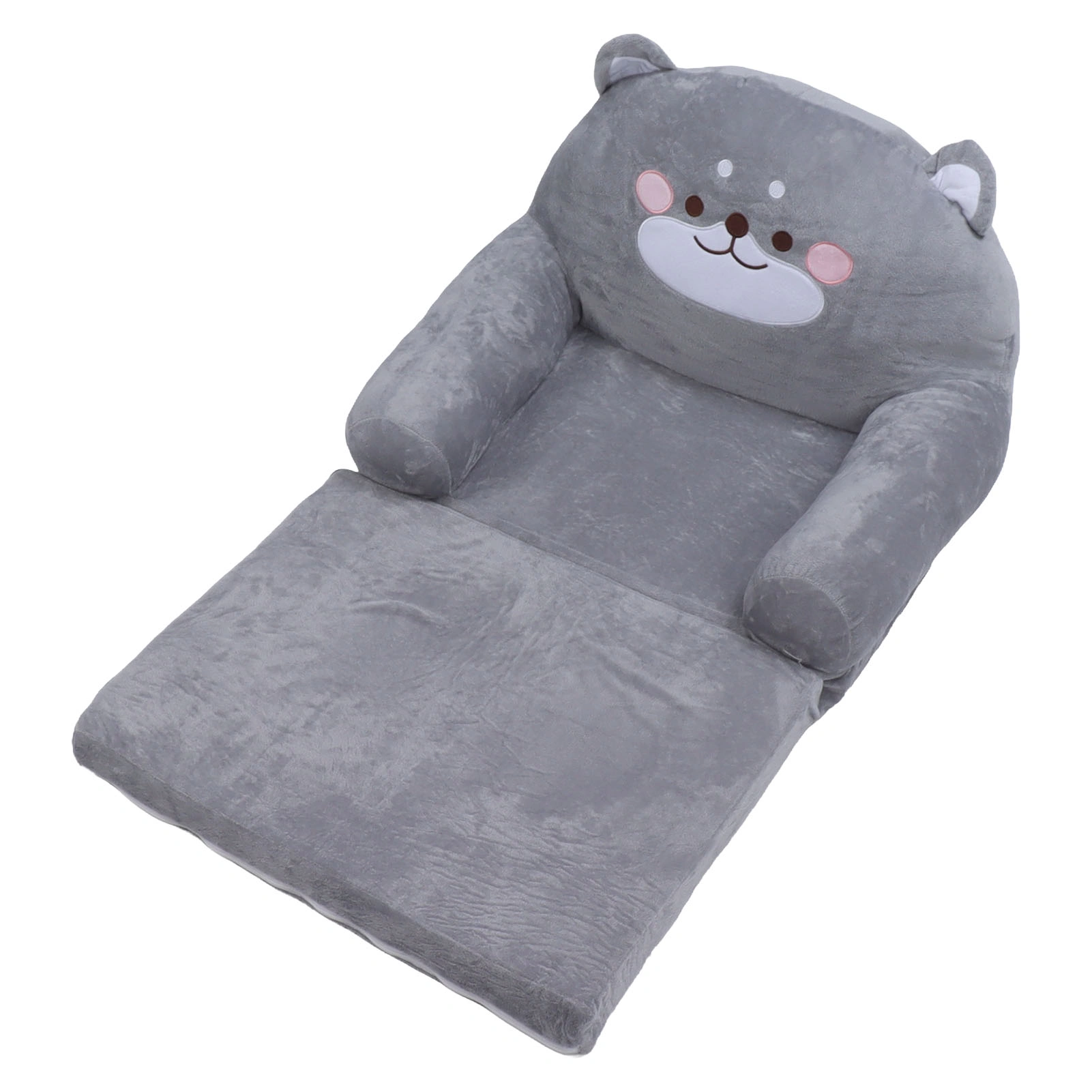 Kids Sofa Foldable Cartoon Dog Style with Wide Handle, Soft Breathable Toddler Chair for Reading Sleeping, Gray, 2 Layers view 4