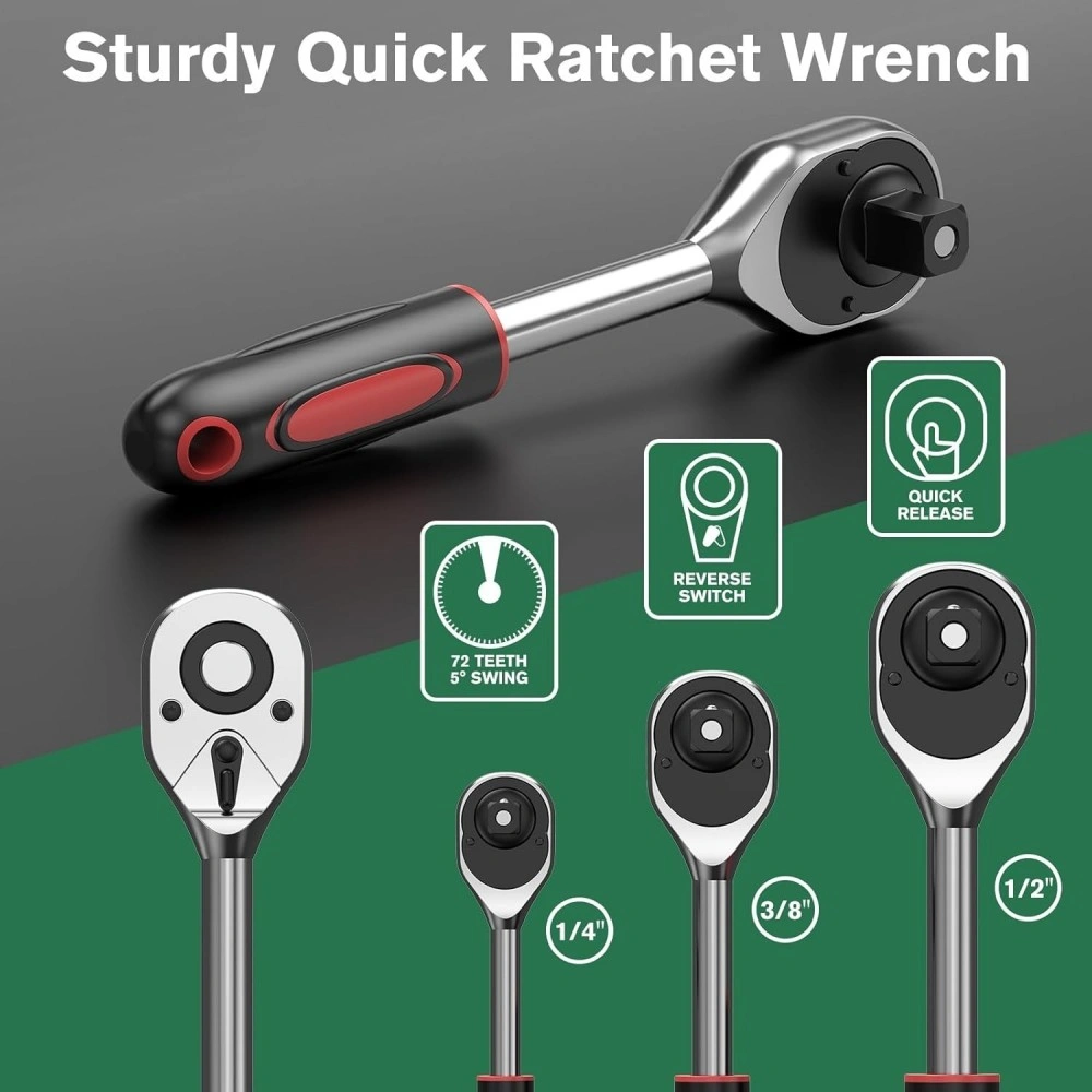 216PC Socket Wrench Set 1/4 3/8 1/2 Inch Drive Ratchet Spanner Mechanic Tool Kit view 5