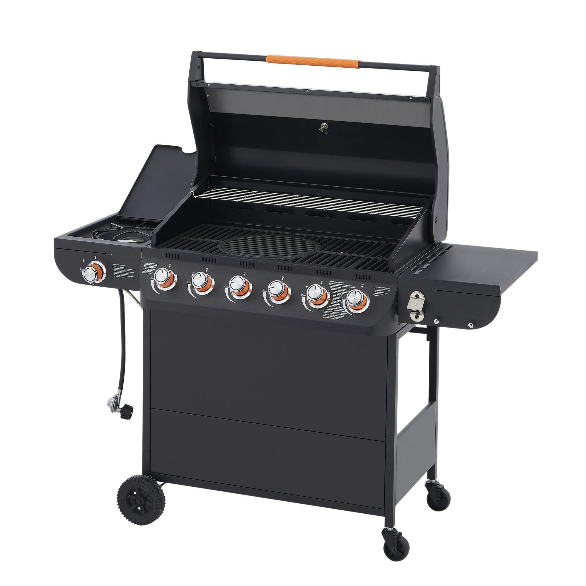 6 Burner Propane Gas Grill 72000 BTU Stainless Steel BBQ with Side Burner, Cast Iron Grates, Side Tables for Outdoor Patio Backyard view 16