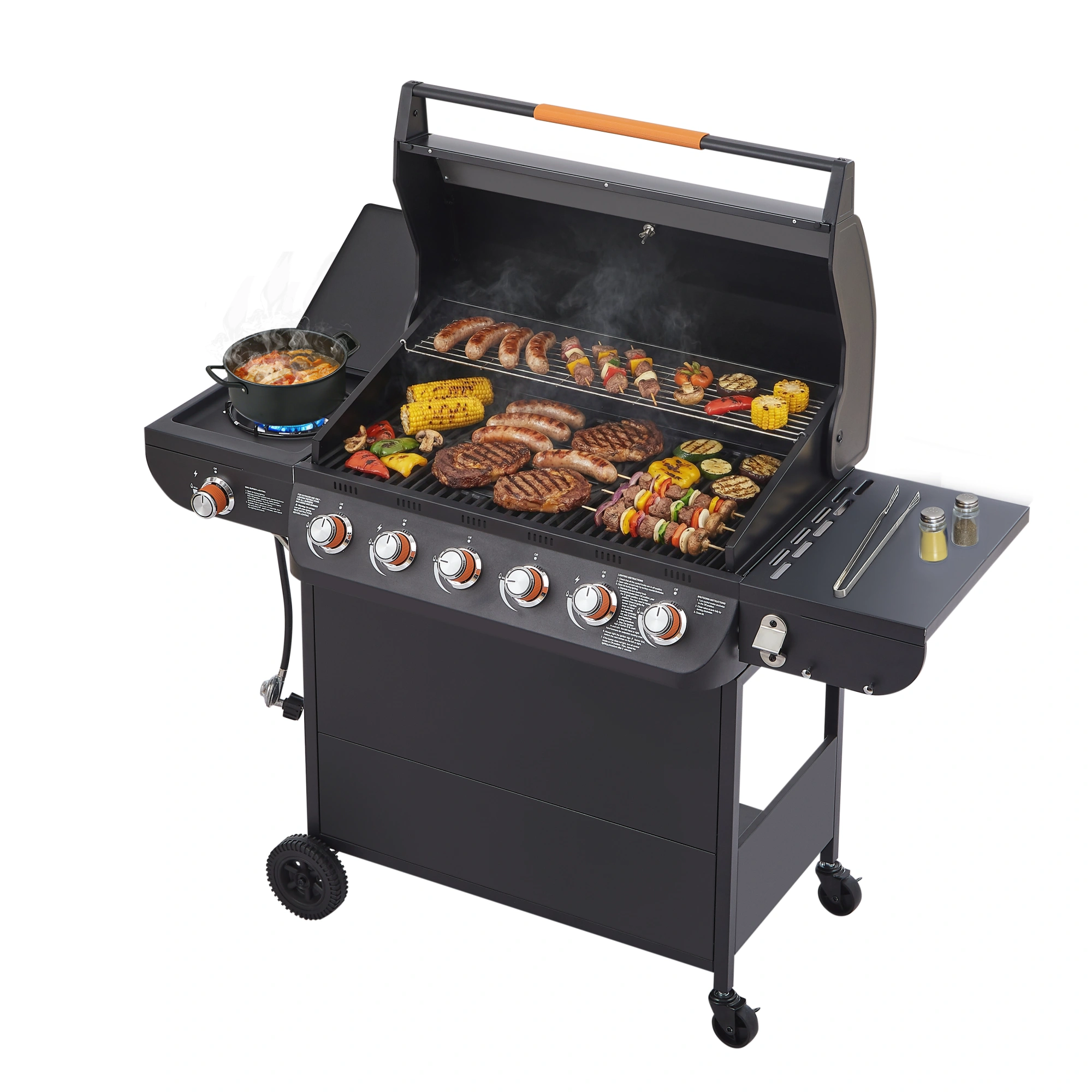 6 Burner Propane Gas Grill 72000 BTU Stainless Steel BBQ with Side Burner, Cast Iron Grates, Side Tables for Outdoor Patio Backyard view 19