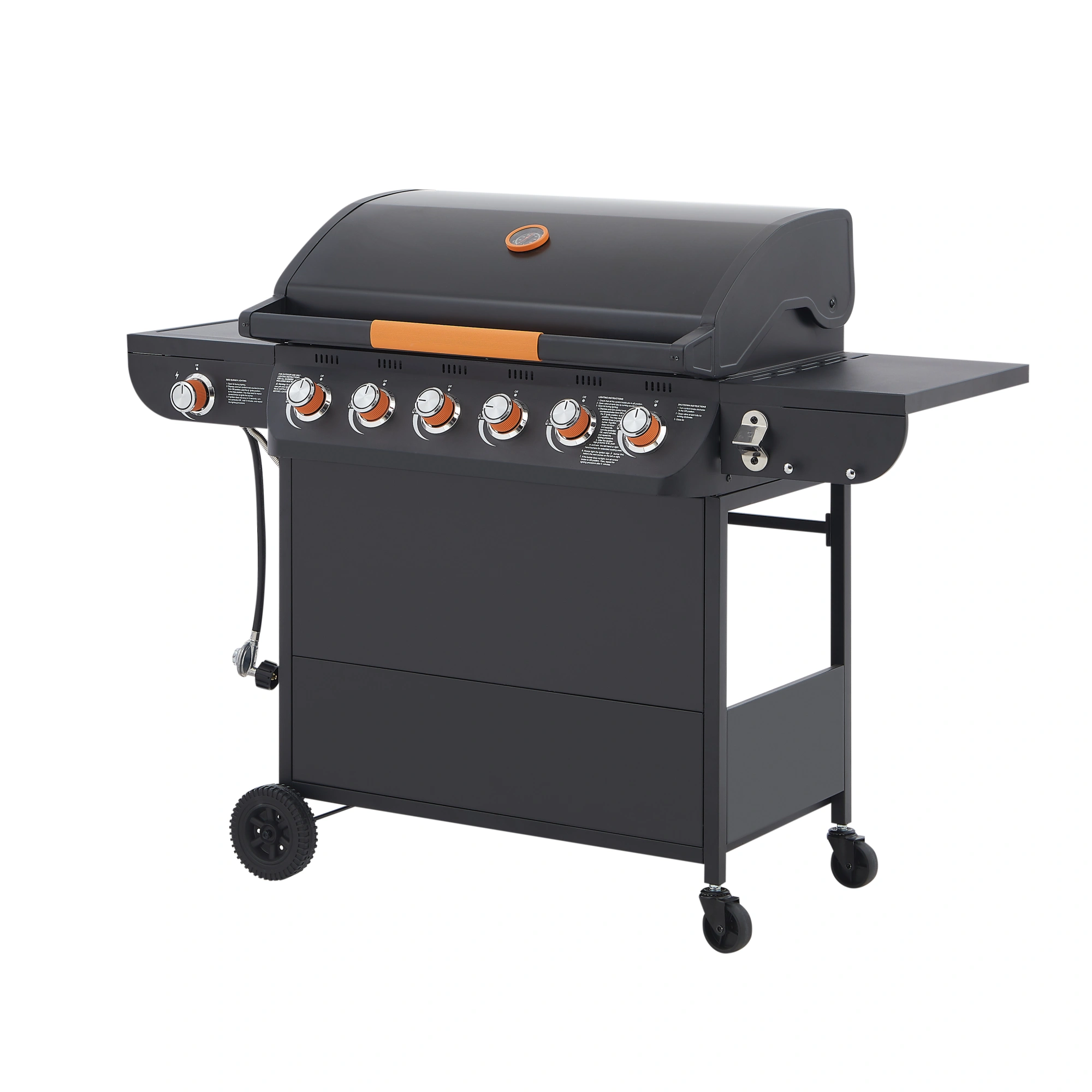 6 Burner Propane Gas Grill 72000 BTU Stainless Steel BBQ with Side Burner, Cast Iron Grates, Side Tables for Outdoor Patio Backyard view 9