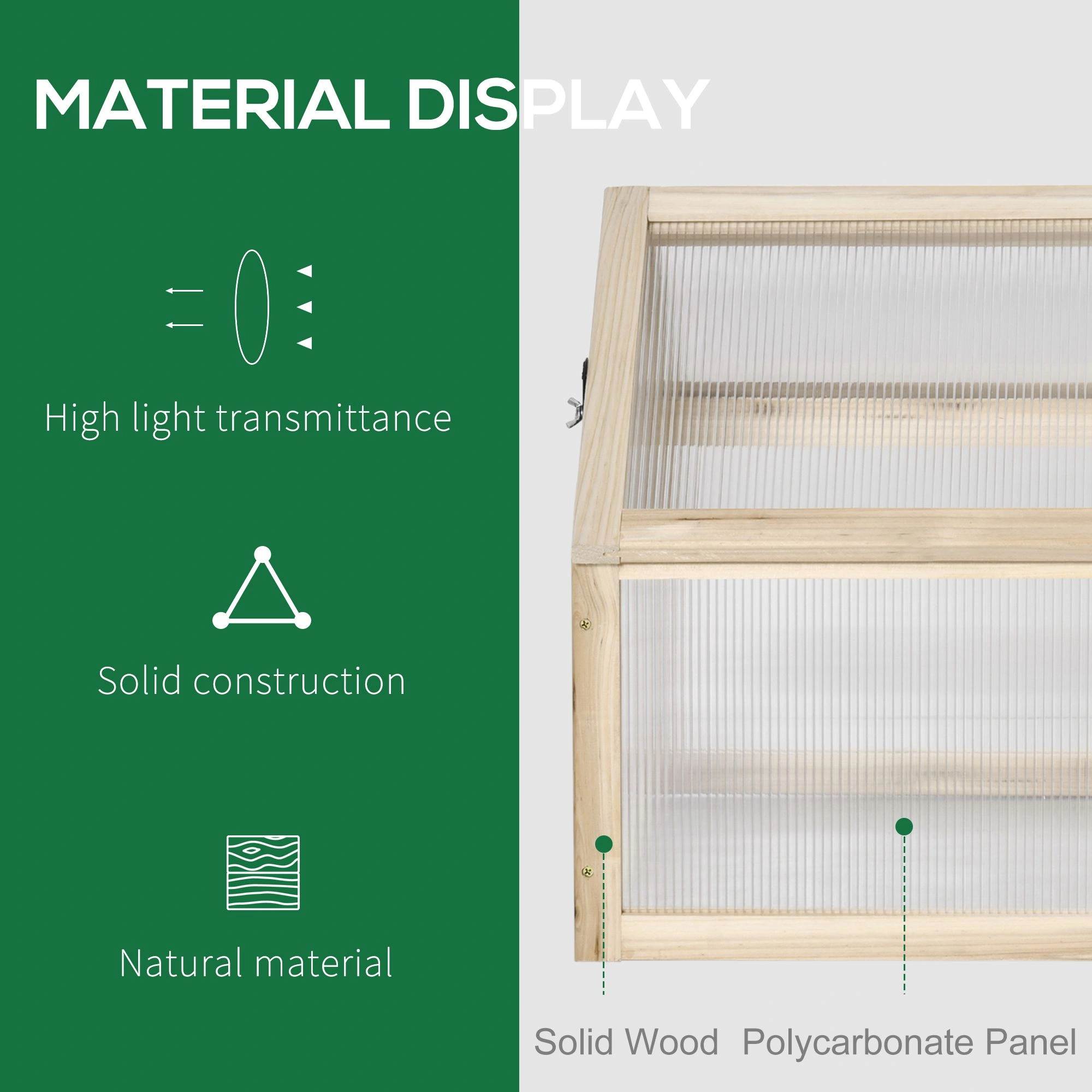 Wooden Cold Frame Greenhouse - Portable Garden Raised Planter Box with Hinged Lid for Outdoor Plants view 2