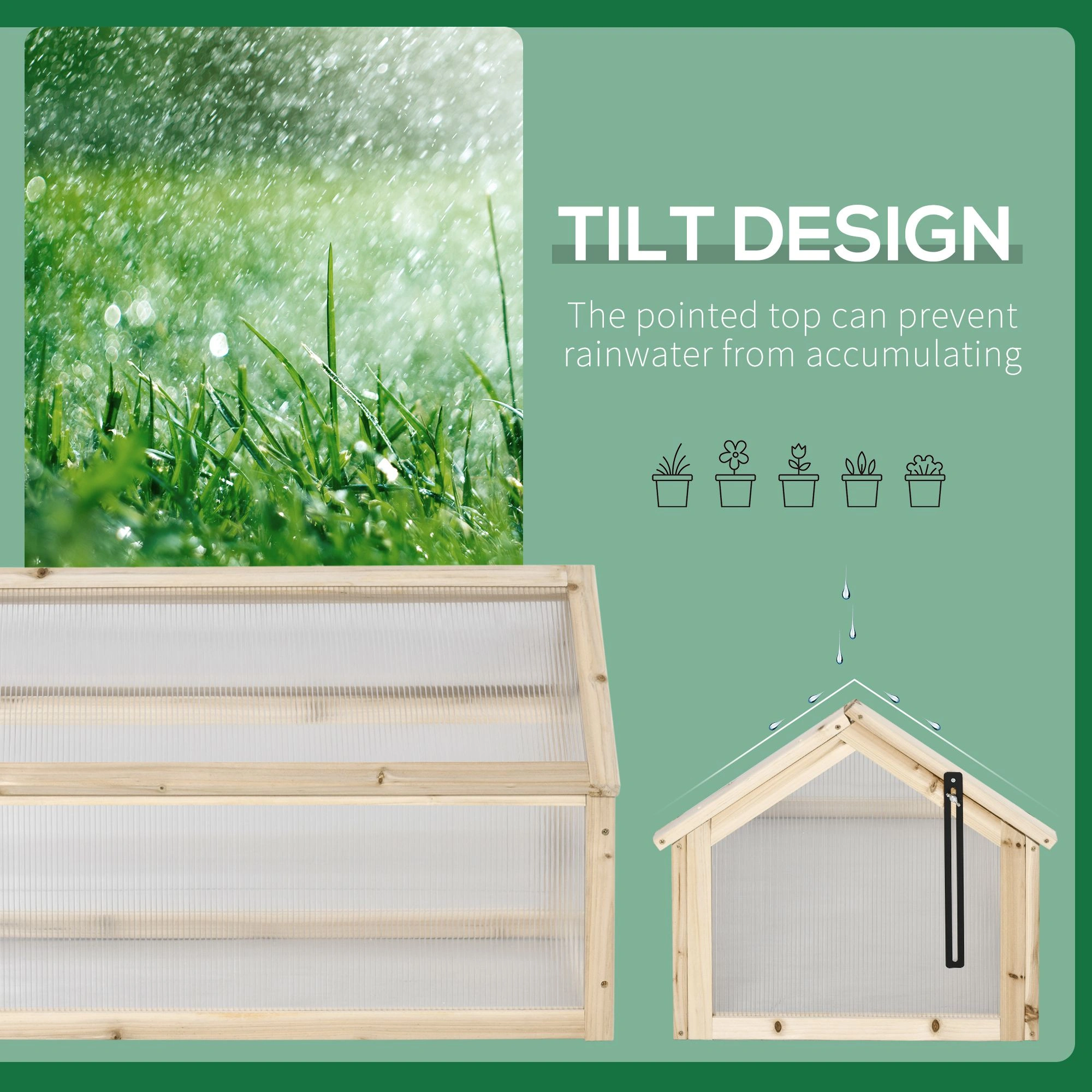 Wooden Cold Frame Greenhouse - Portable Garden Raised Planter Box with Hinged Lid for Outdoor Plants view 3