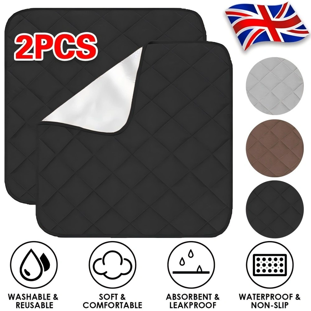 2x Waterproof Chair Seat Pads Non-Slip Washable Absorbent Incontinence Protector Black view 2
