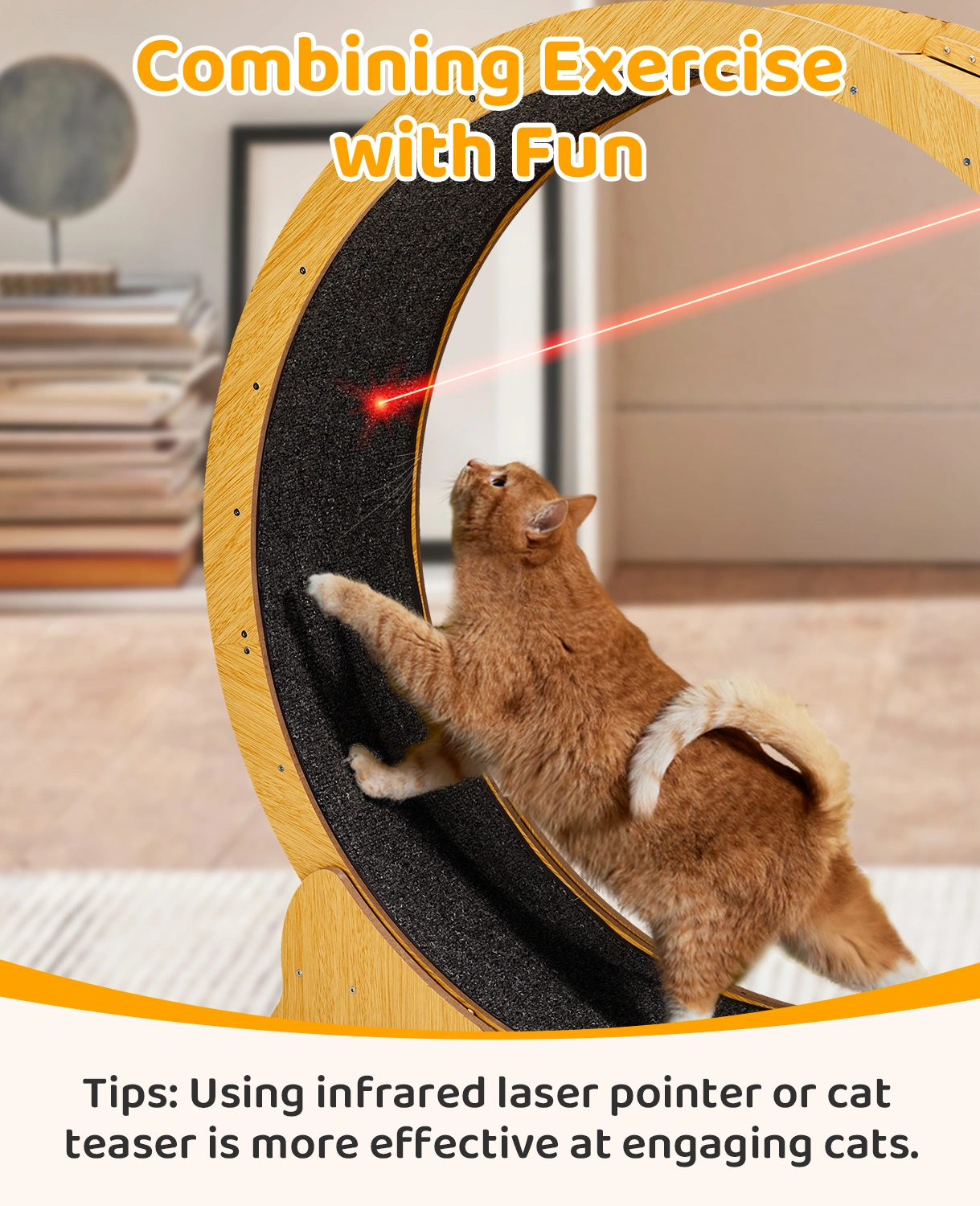 Cat Wheel Exerciser for Indoor Cats, 43.3-inch Large Cat Exercise Wheel for Running Silent, Cat Treadmill with Safety Lock for Cat's Fitness and Health, Natural Wood view 9