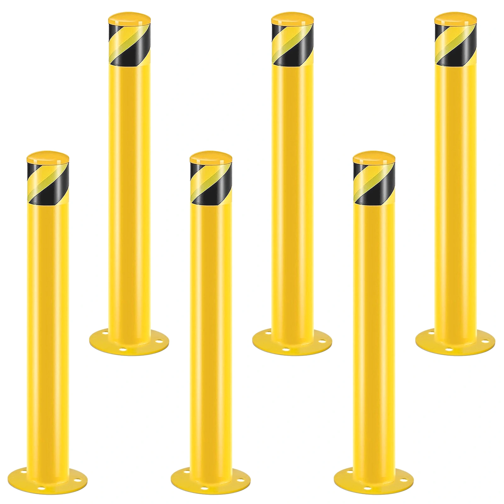 6PCS Yellow Steel Bollards 36" H x 3.5" Diameter, Powder Coated Safety Parking Barrier Post for Traffic Control Zones