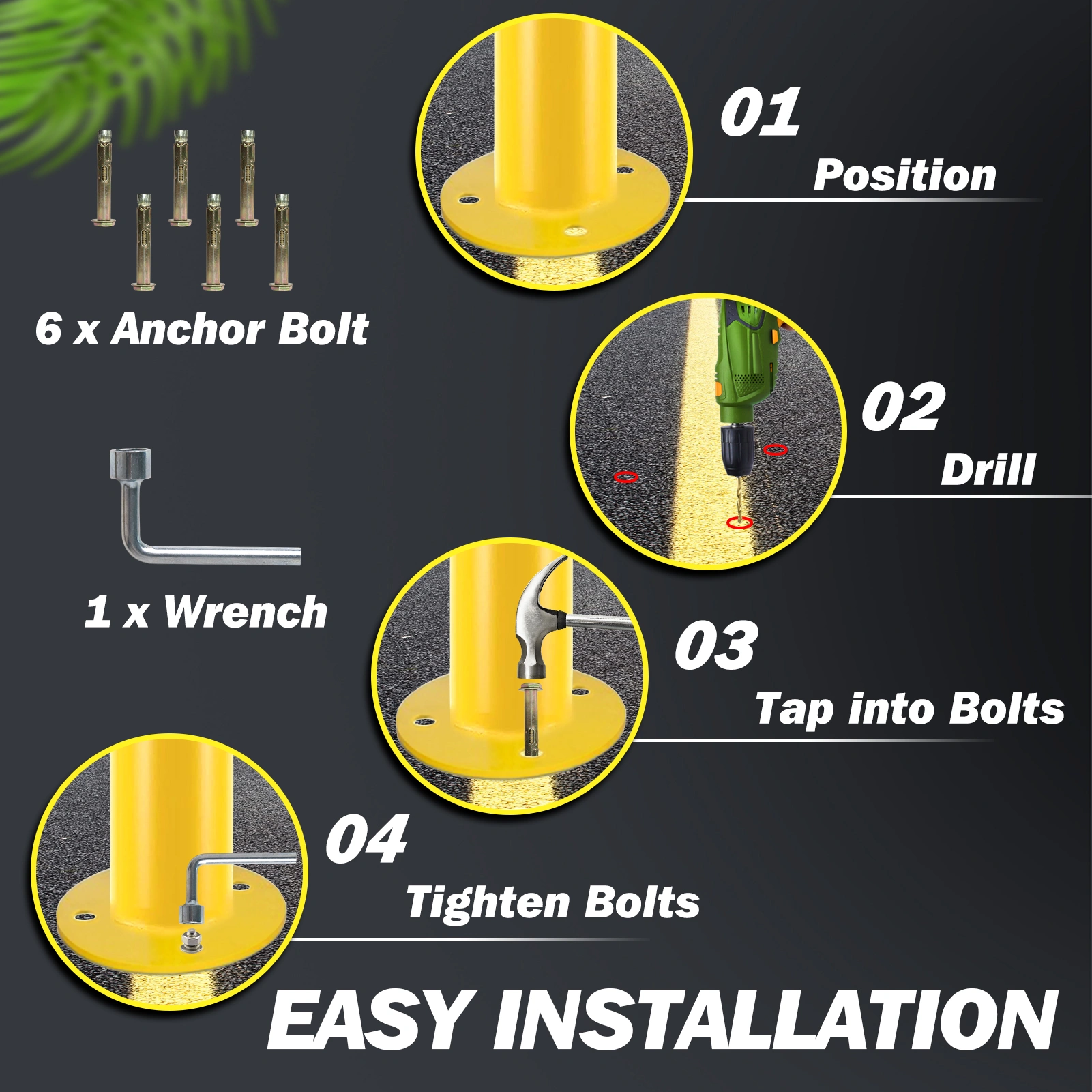 6PCS Yellow Steel Bollards 36" H x 3.5" Diameter, Powder Coated Safety Parking Barrier Post for Traffic Control Zones view 2
