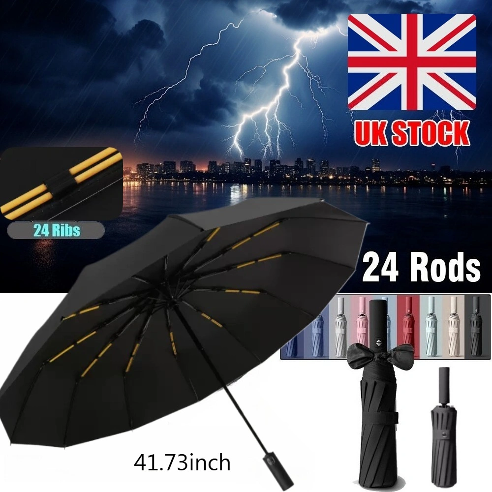 Extra Strong 24-Rod Foldable Umbrella, Fully Automatic Large Windproof UV Protection Rain Umbrella for Travel & Outdoor Use