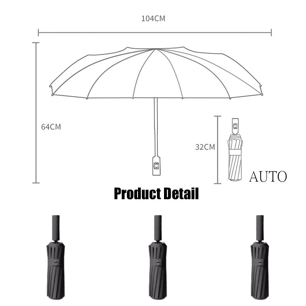 Extra Strong 24-Rod Foldable Umbrella, Fully Automatic Large Windproof UV Protection Rain Umbrella for Travel & Outdoor Use view 4