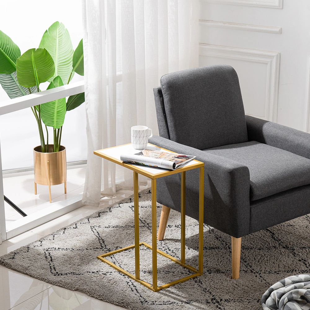 Marble Simple C-Side Table [30x48x61cm] White view 10