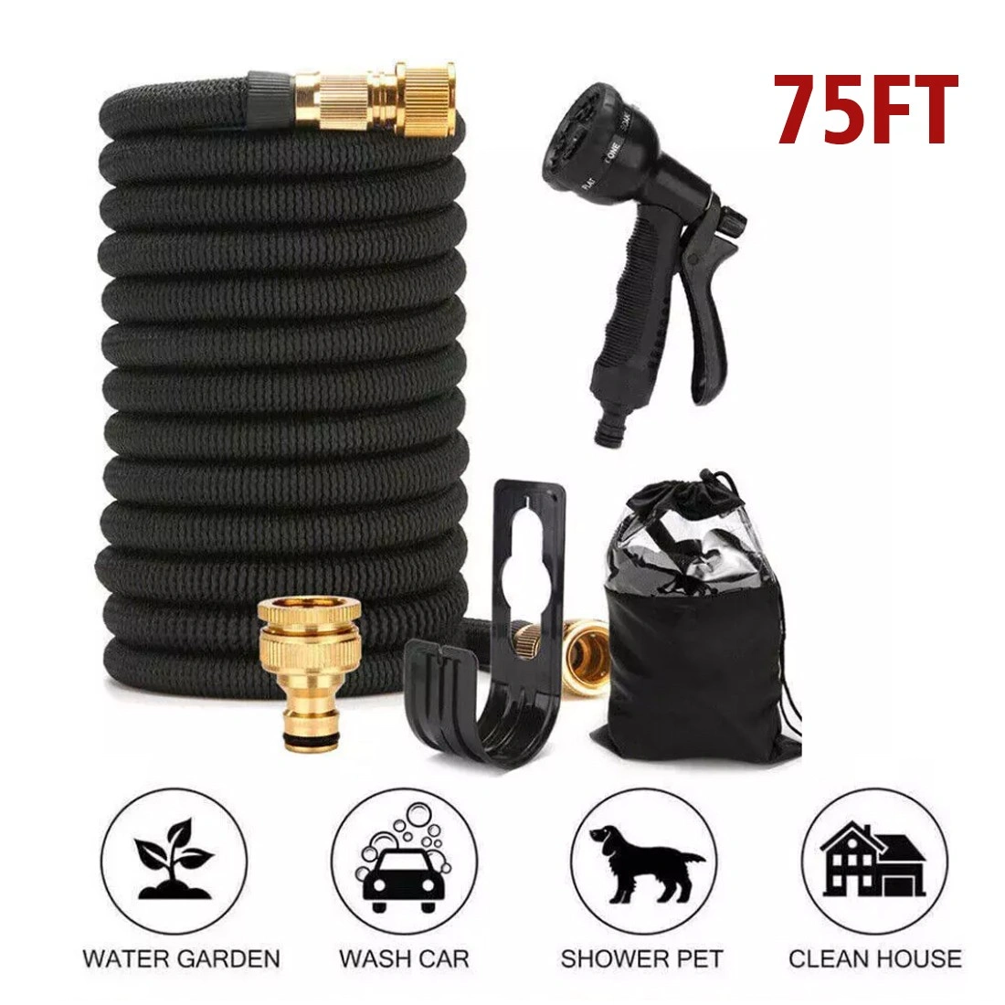 75FT Heavy Duty Expandable Garden Hose Pipe, Flexible Hose with Water Spray Gun, UK view 5