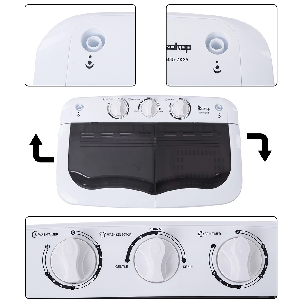 Compact Twin Tub Washing Machine 14.3 Lbs Semi-Automatic with Built-In Drain Pump, XPB35-188S Gray Cover Mini Portable Laundry Washer view 12