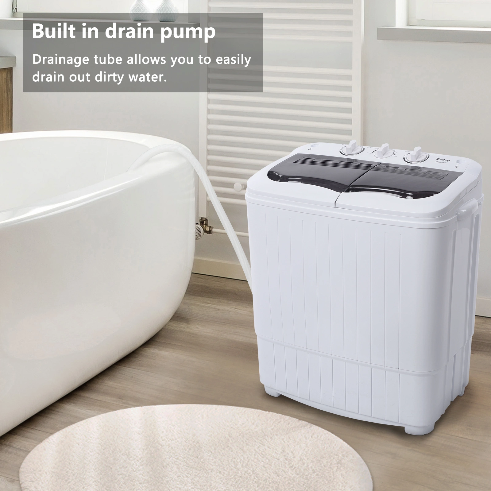Compact Twin Tub Washing Machine 14.3 Lbs Semi-Automatic with Built-In Drain Pump, XPB35-188S Gray Cover Mini Portable Laundry Washer view 18