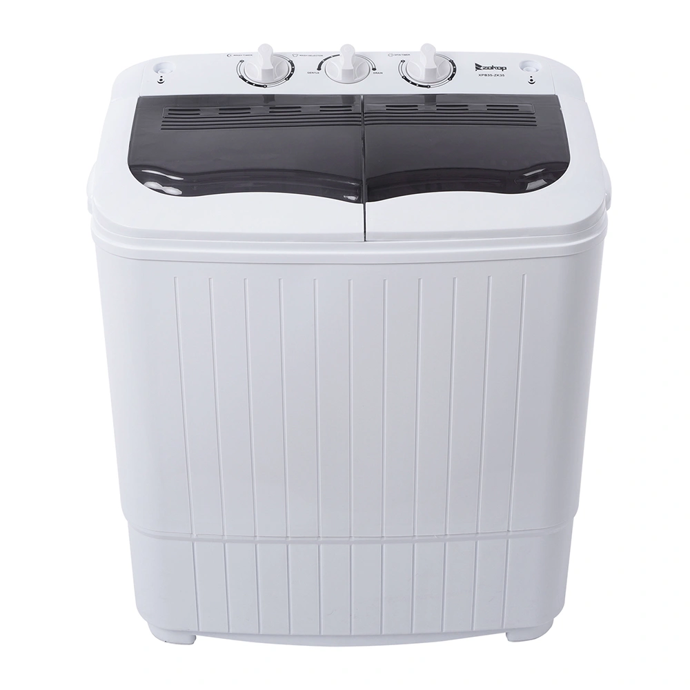 Compact Twin Tub Washing Machine 14.3 Lbs Semi-Automatic with Built-In Drain Pump, XPB35-188S Gray Cover Mini Portable Laundry Washer view 2
