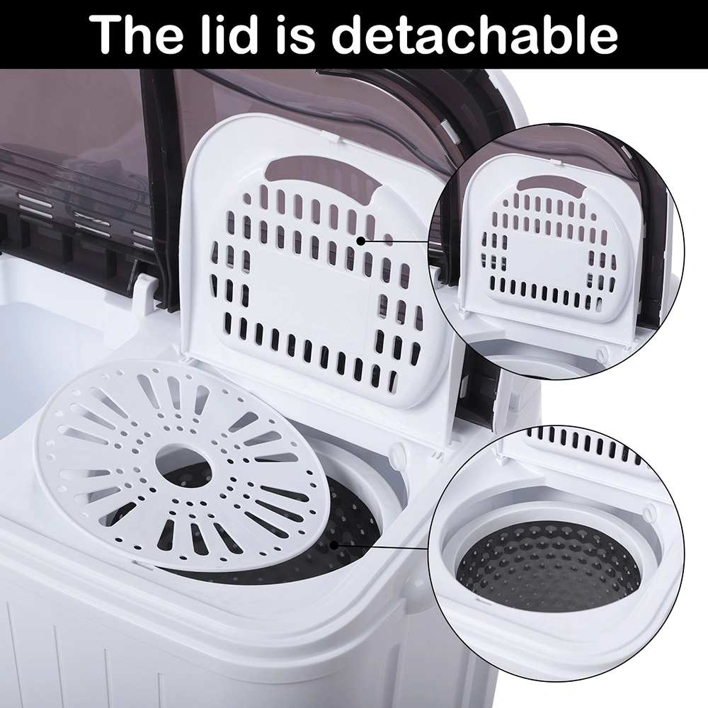 Compact Twin Tub Washing Machine 14.3 Lbs Semi-Automatic with Built-In Drain Pump, XPB35-188S Gray Cover Mini Portable Laundry Washer view 7