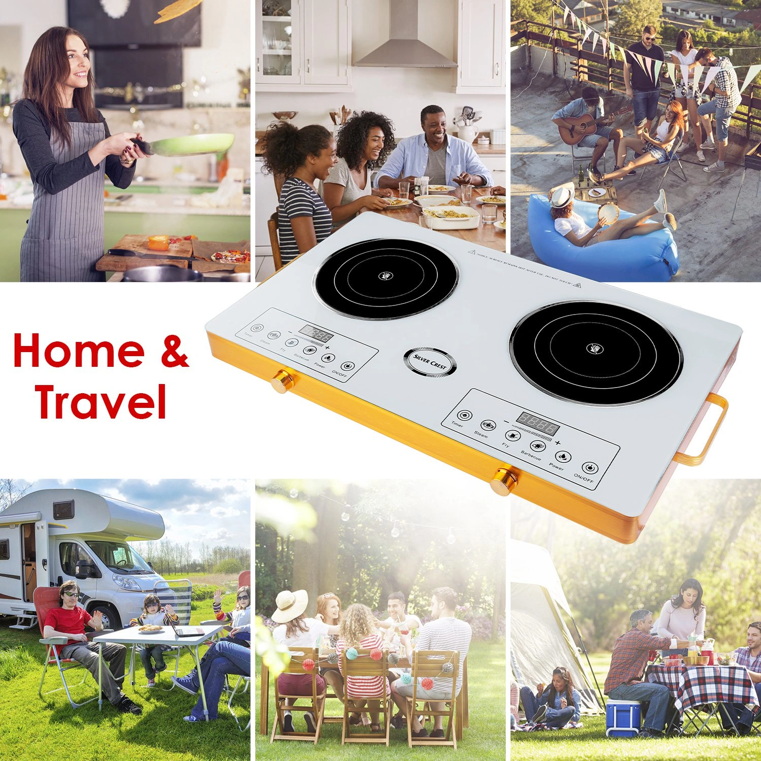 7000W Double Burner Electric Cooktop 110V, 2x3500W Rapid Heating Hot Plate with 4 Preset Modes (Steam/Fry/Barbecue/Power), 11-Level Power Control, Portable Handles & Easy-Clean Glass Surface, Fit All view 5