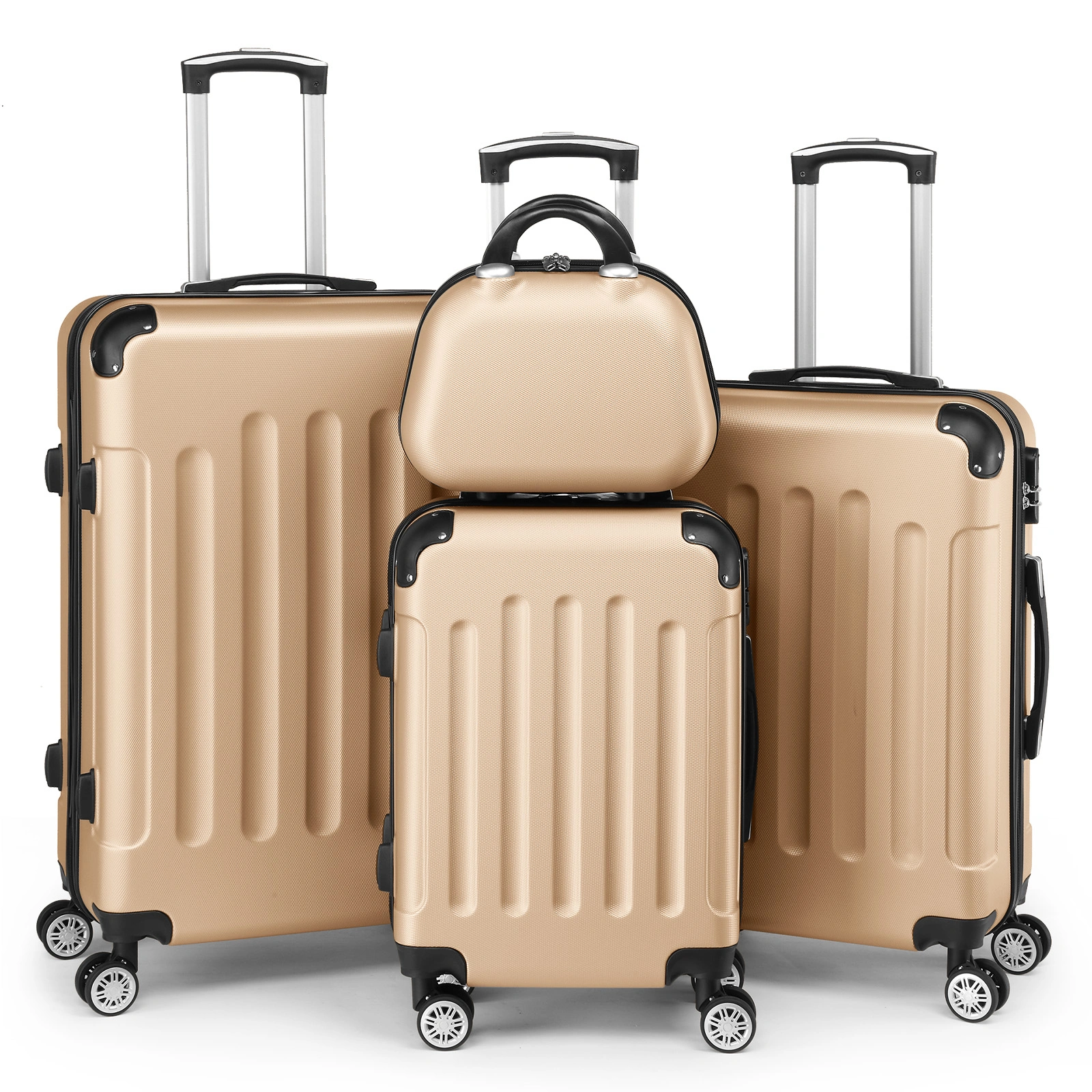 4-Piece Hard Shell Suitcase Set with Telescopic Handle, ABS Luggage Collection, Gold Trolley Travel Bags