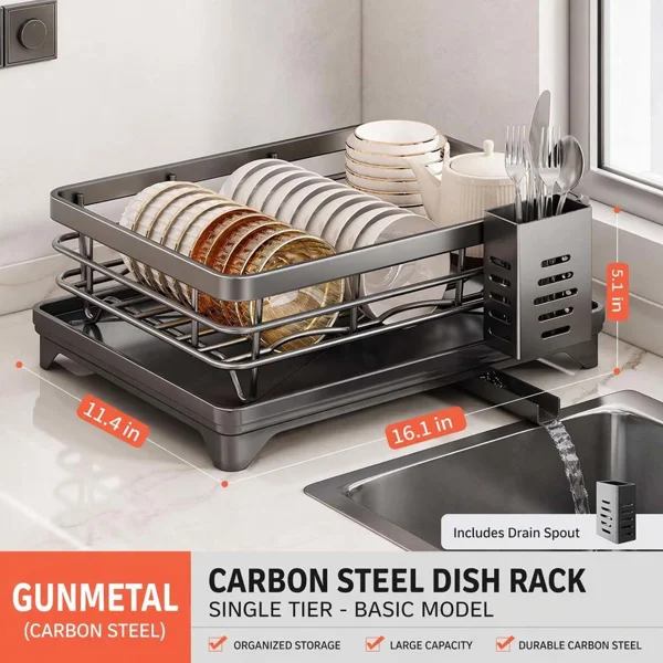 Foldable Over Sink Dish Drying Rack|Pull-Out 2-Tier Dish Drainer with Utensil Holder|Space Saving Kitchen Organizer for Small Kitchens view 3