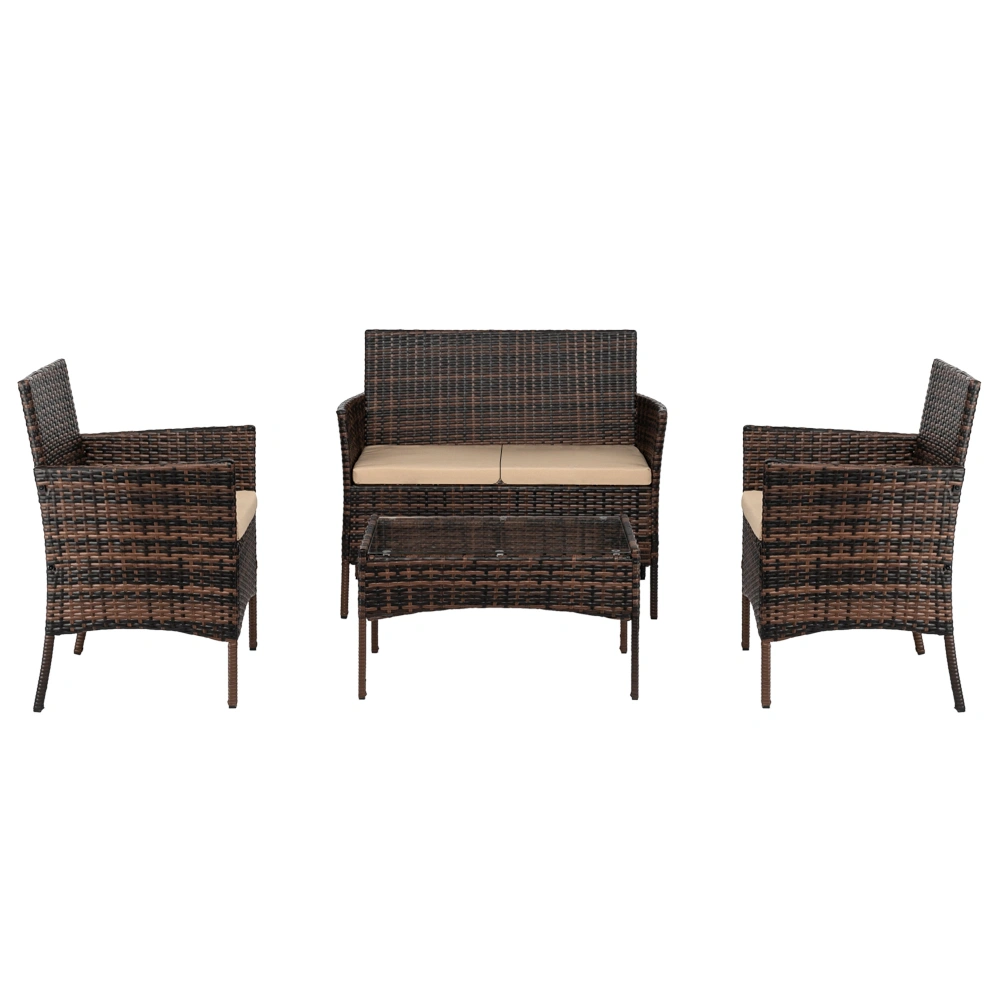 2pcs Arm Chairs 1pc Love Seat & Tempered Glass Coffee Table Rattan Sofa Set Brown Gradient view 21
