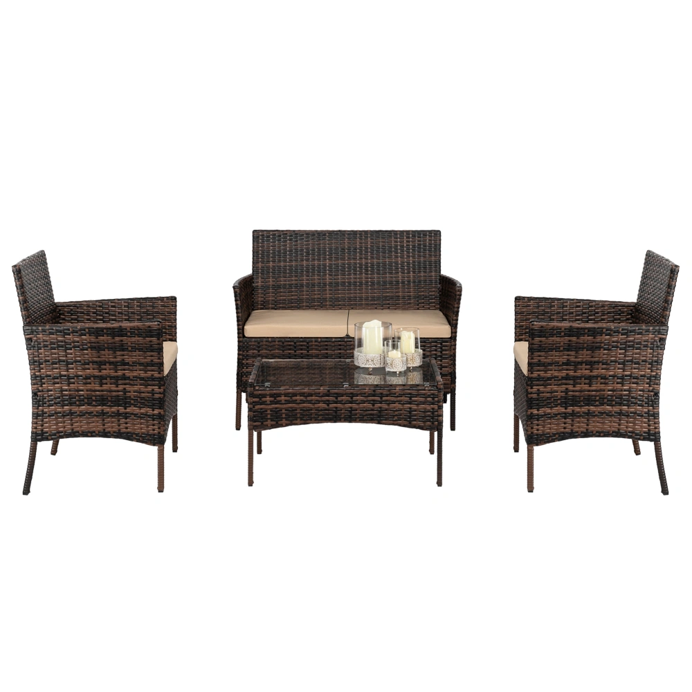 2pcs Arm Chairs 1pc Love Seat & Tempered Glass Coffee Table Rattan Sofa Set Brown Gradient view 22