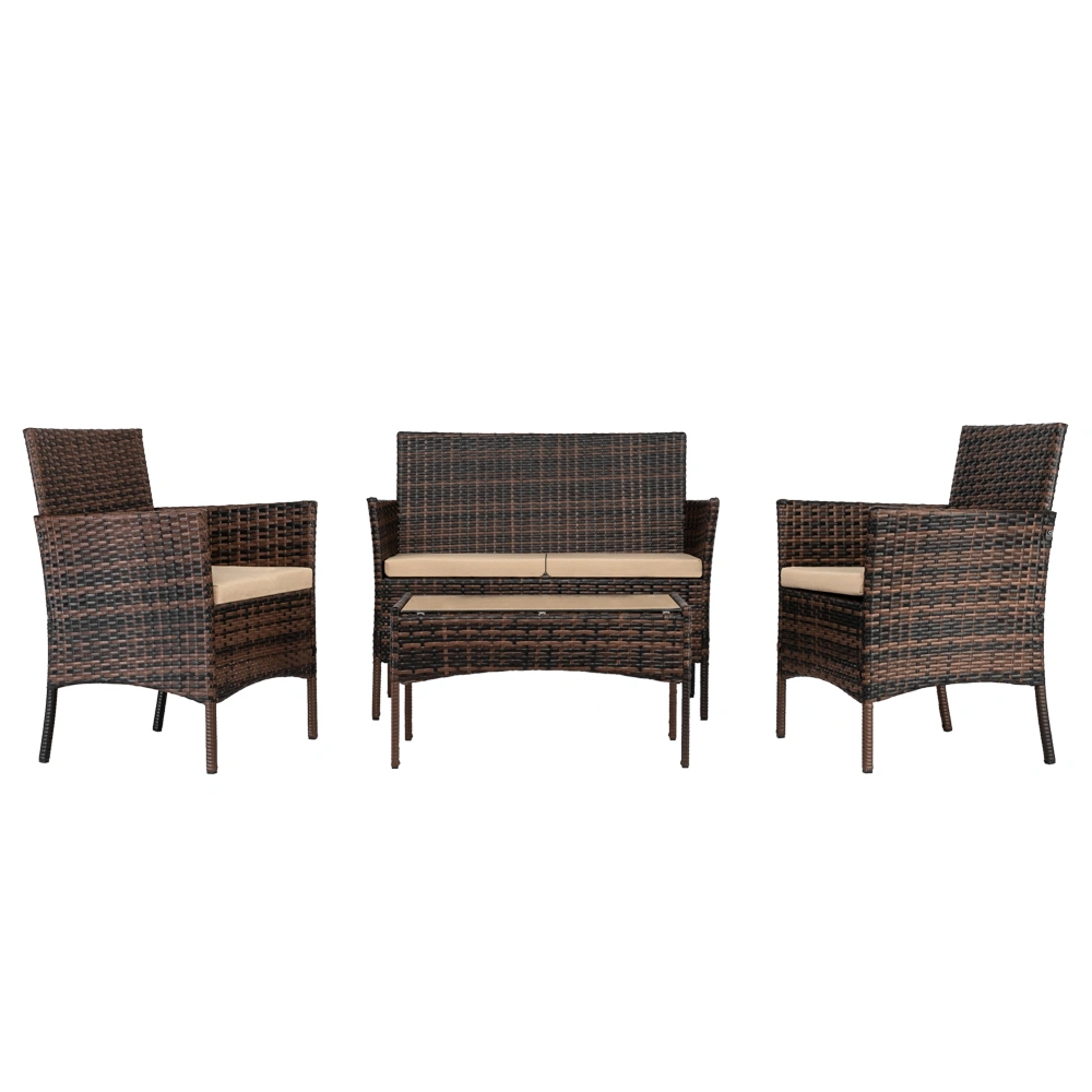 2pcs Arm Chairs 1pc Love Seat & Tempered Glass Coffee Table Rattan Sofa Set Brown Gradient view 24