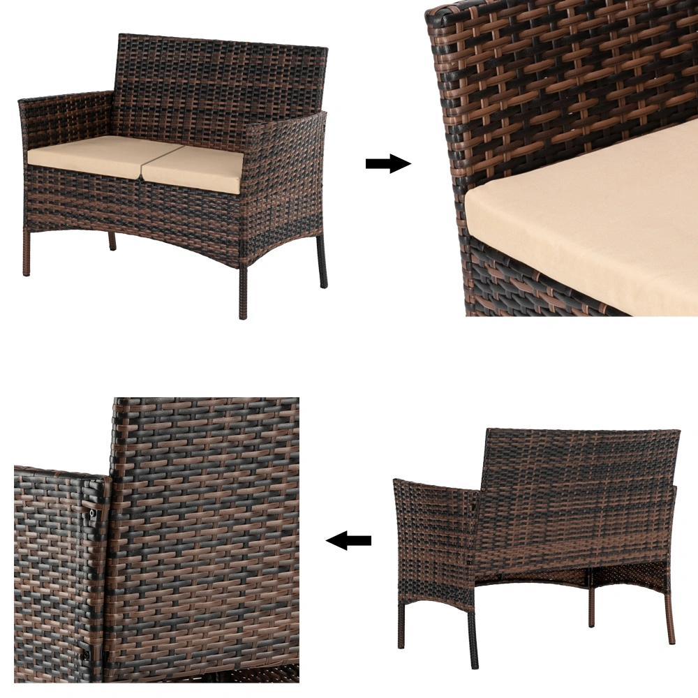 2pcs Arm Chairs 1pc Love Seat & Tempered Glass Coffee Table Rattan Sofa Set Brown Gradient view 26