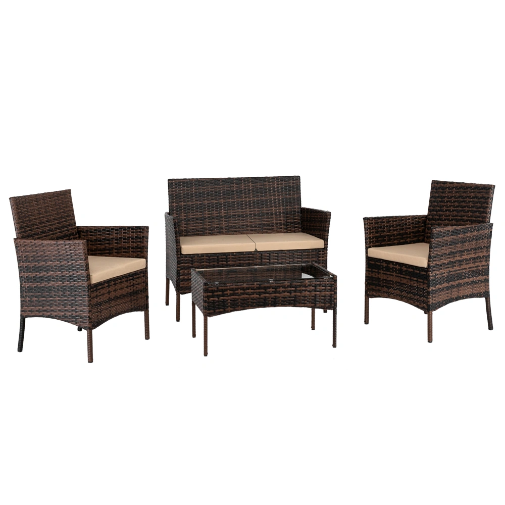 2pcs Arm Chairs 1pc Love Seat & Tempered Glass Coffee Table Rattan Sofa Set Brown Gradient view 27