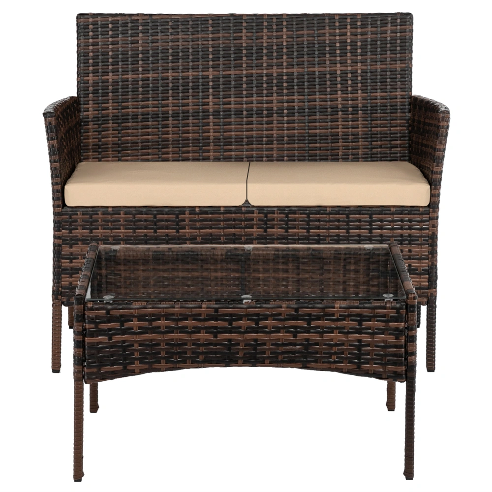 2pcs Arm Chairs 1pc Love Seat & Tempered Glass Coffee Table Rattan Sofa Set Brown Gradient view 28