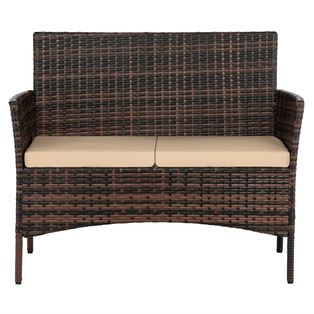 2pcs Arm Chairs 1pc Love Seat & Tempered Glass Coffee Table Rattan Sofa Set Brown Gradient view 29