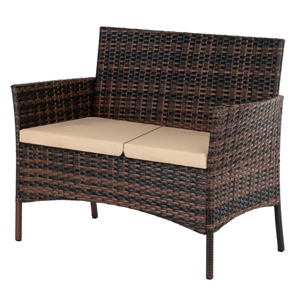 2pcs Arm Chairs 1pc Love Seat & Tempered Glass Coffee Table Rattan Sofa Set Brown Gradient view 30