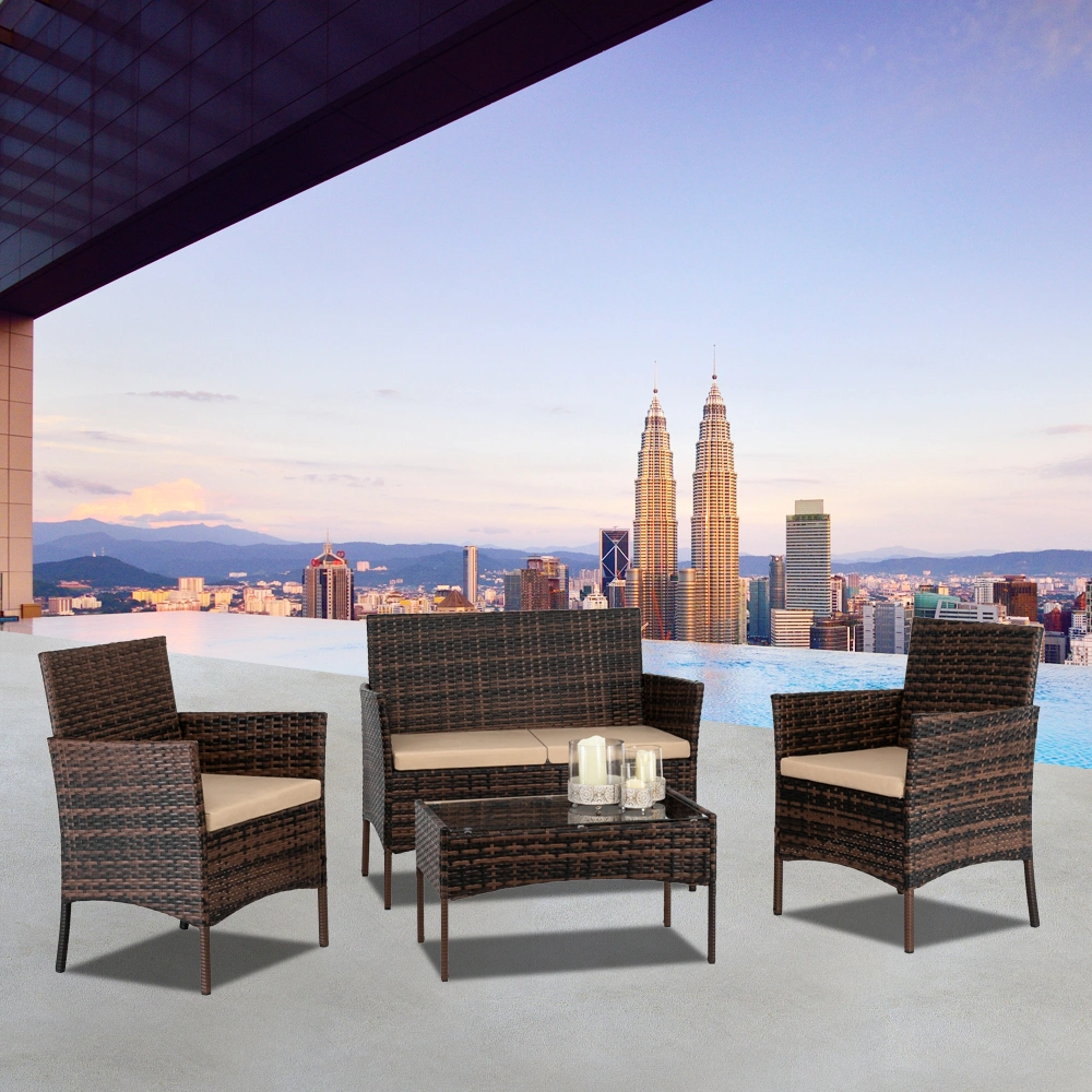 2pcs Arm Chairs 1pc Love Seat & Tempered Glass Coffee Table Rattan Sofa Set Brown Gradient view 34