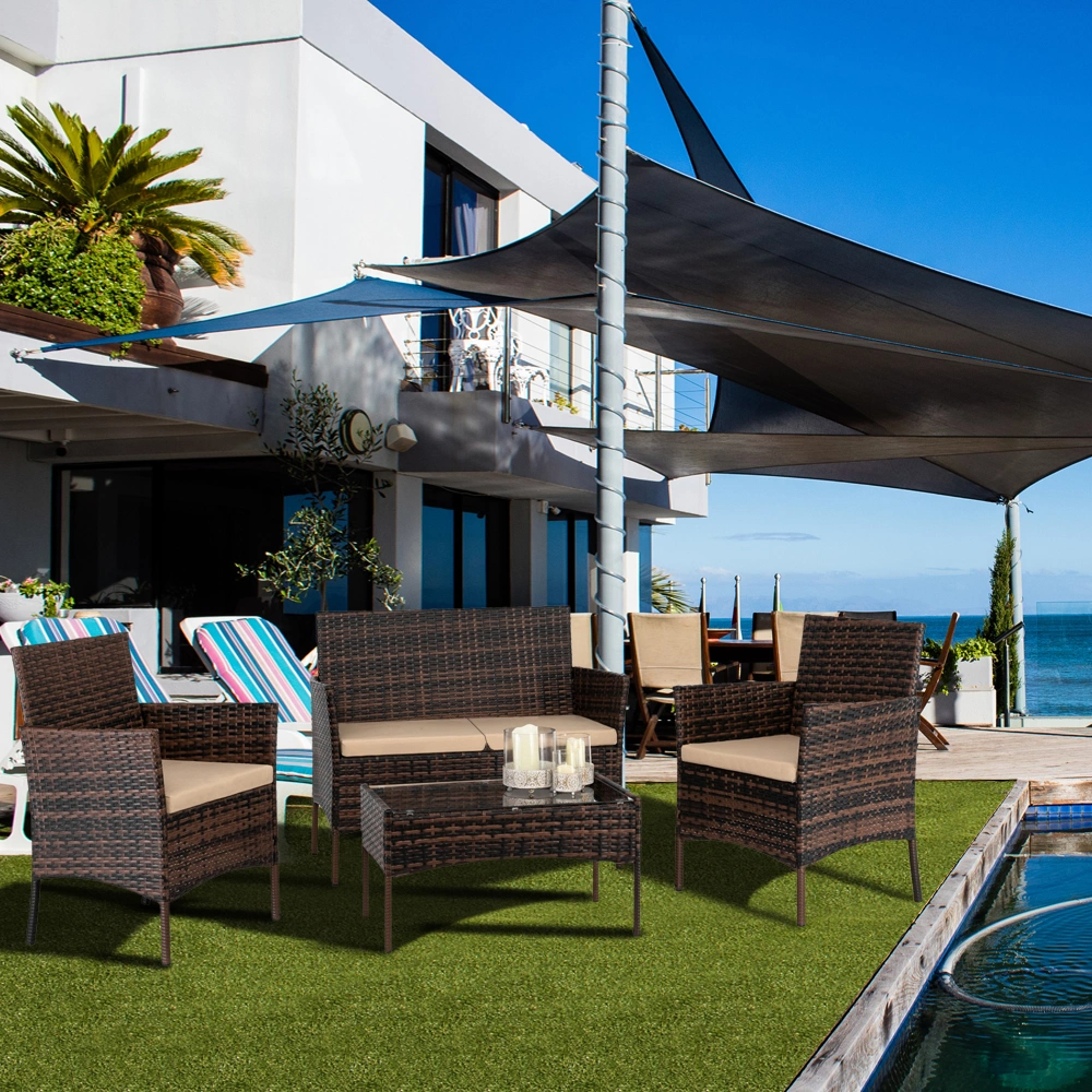 2pcs Arm Chairs 1pc Love Seat & Tempered Glass Coffee Table Rattan Sofa Set Brown Gradient view 35