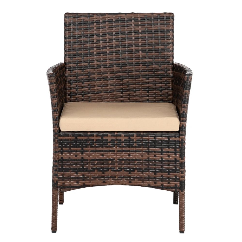 2pcs Arm Chairs 1pc Love Seat & Tempered Glass Coffee Table Rattan Sofa Set Brown Gradient view 5