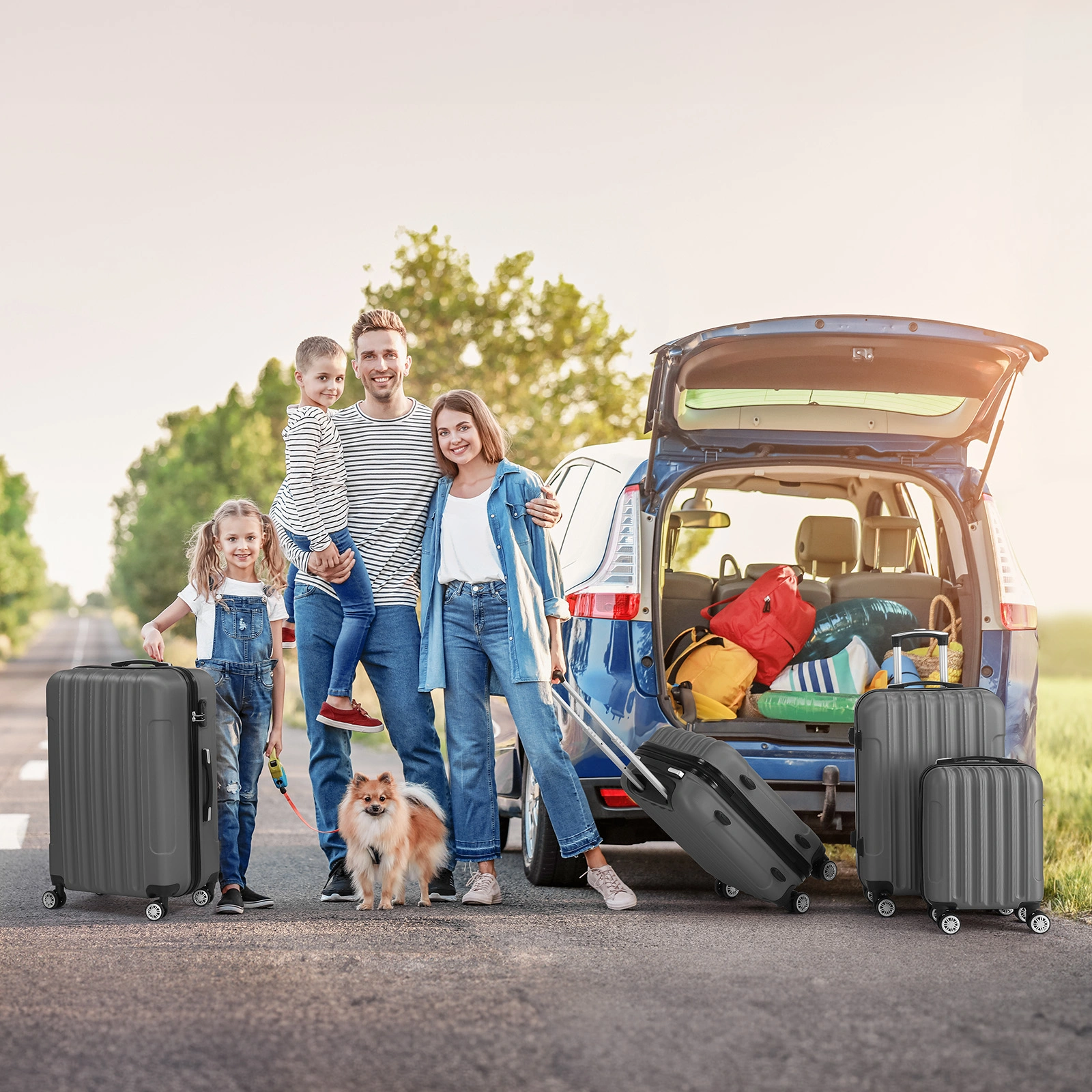 4-Piece ABS Luggage Set Vertical Stripe Spinner Suitcases 16/20/24/28 Inch, Steel Telescopic Handle, Classic Dark Grey Hard Shell Travel Bags view 2