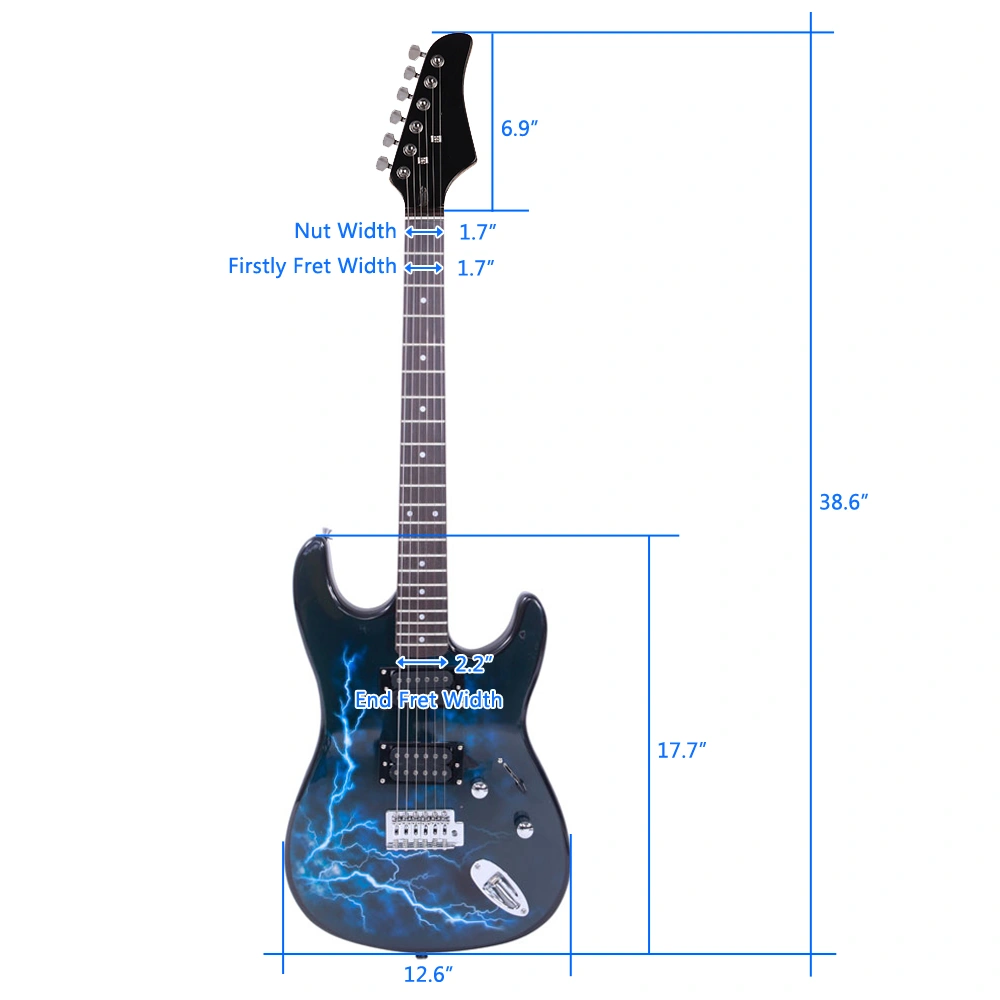 Lightning Style Electric Guitar with Power Cord/Strap/Bag/Plectrums Black & Dark Blue view 12