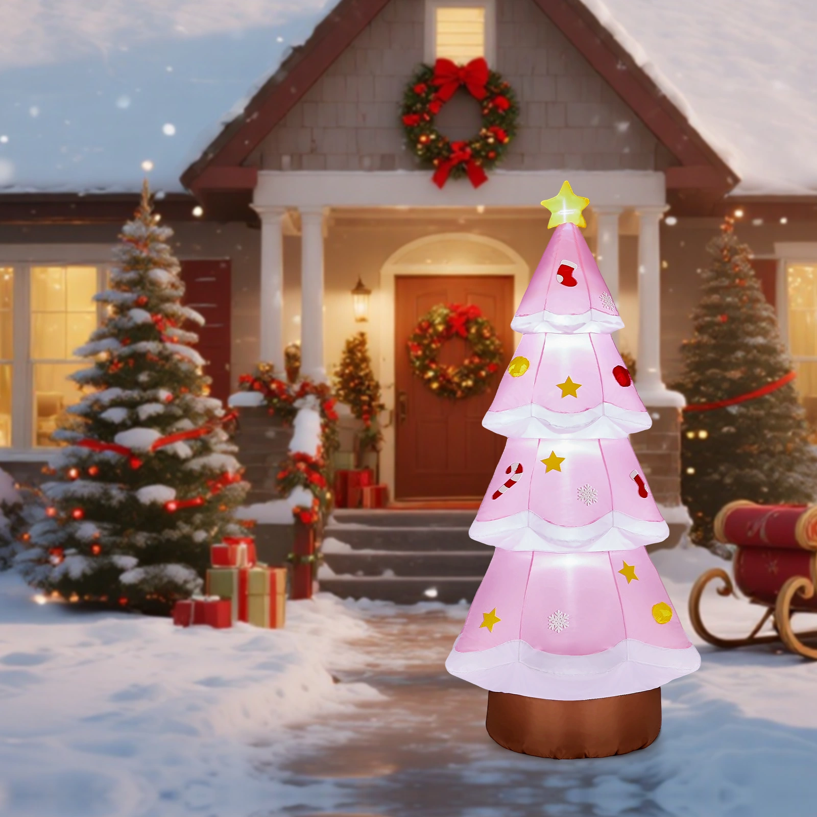 15M LED Lighted Inflatable Pink Christmas Tree Yard Decoration, Blow Up Holiday Lawn Decor for Front Yard, Party, Garden view 2
