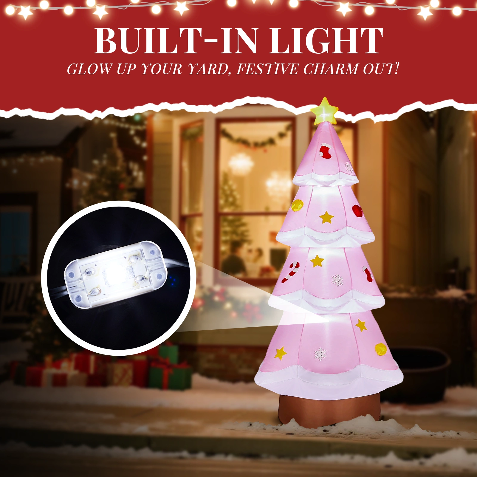 15M LED Lighted Inflatable Pink Christmas Tree Yard Decoration, Blow Up Holiday Lawn Decor for Front Yard, Party, Garden view 3