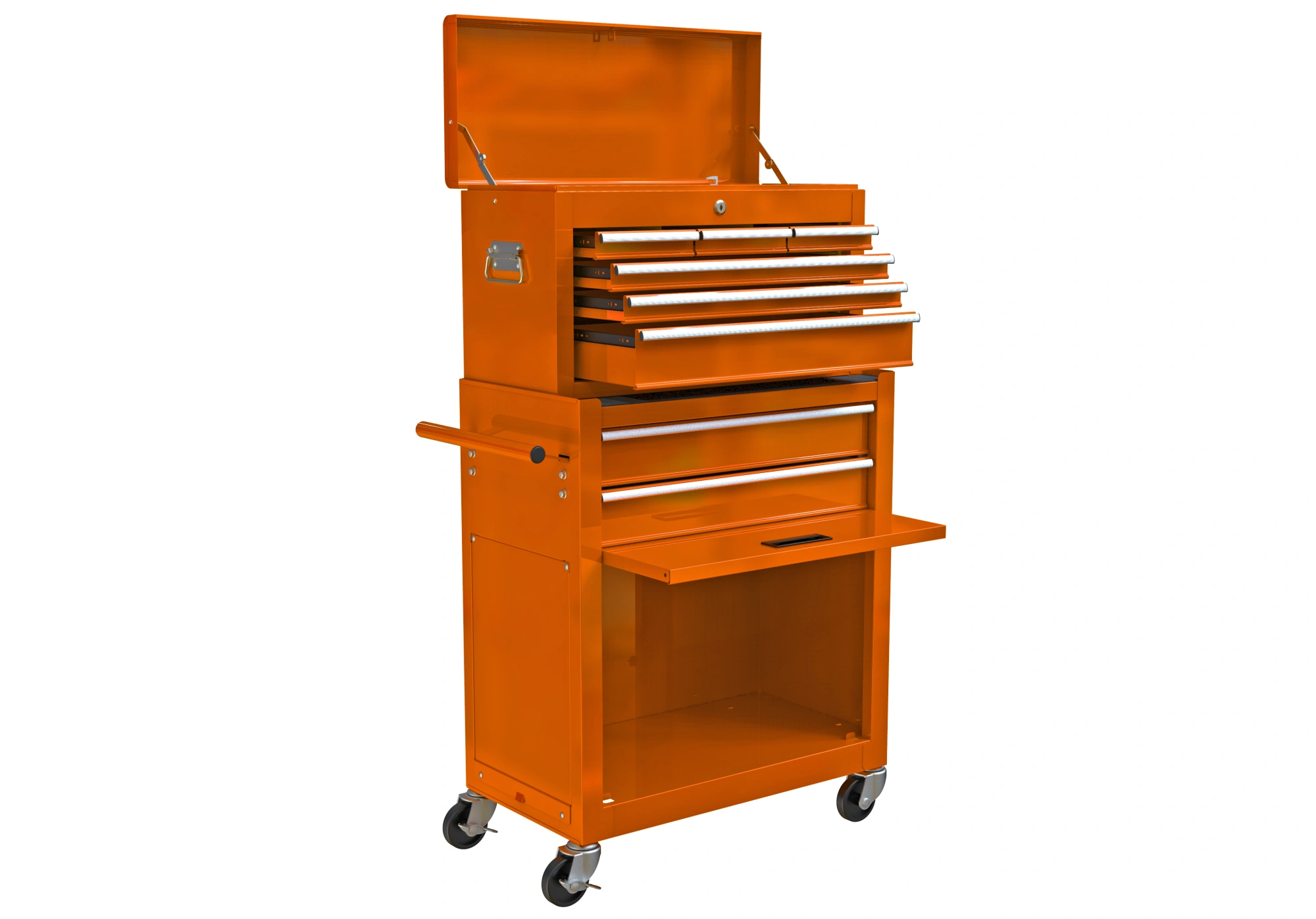 8-Drawer Rolling Tool Chest Cabinet with Wheels, High Capacity Orange Tool Storage Box with Lockable Drawers, Mobile Workshop Organizer view 11