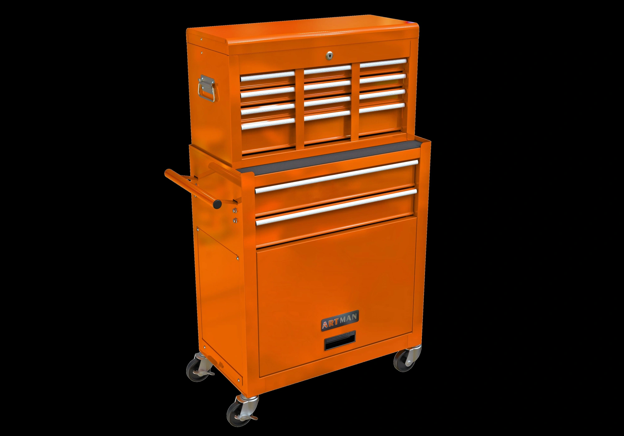 8-Drawer Rolling Tool Chest Cabinet with Wheels, High Capacity Orange Tool Storage Box with Lockable Drawers, Mobile Workshop Organizer view 6