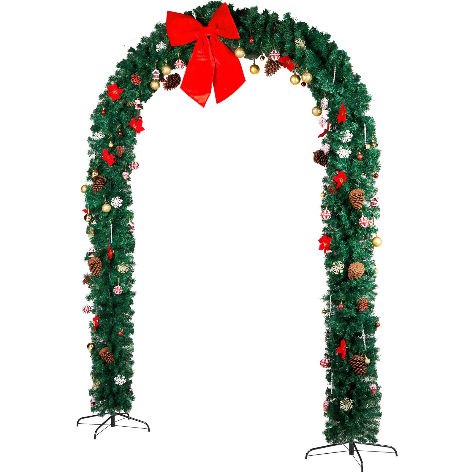 240x40x265cm Curved Green Christmas Arch with Decorations, PVC Holiday Arch Doorway view 2