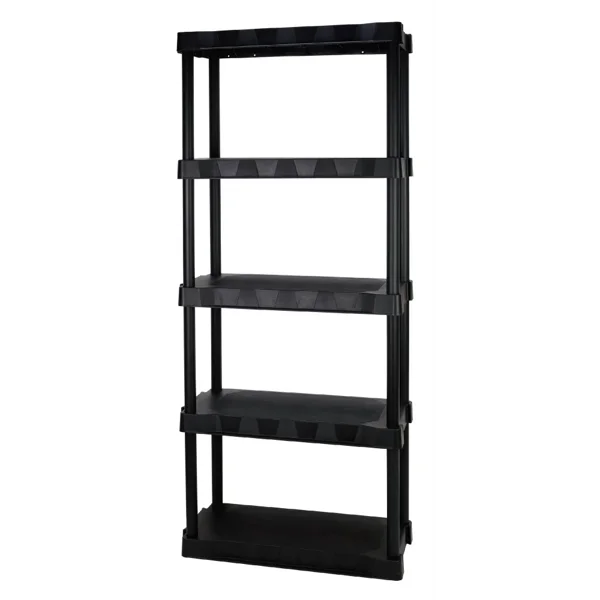 5-Tier Black Plastic Shelf Unit, 68.8 H x 30 W x 13.88 D, 350 lb Capacity view 4