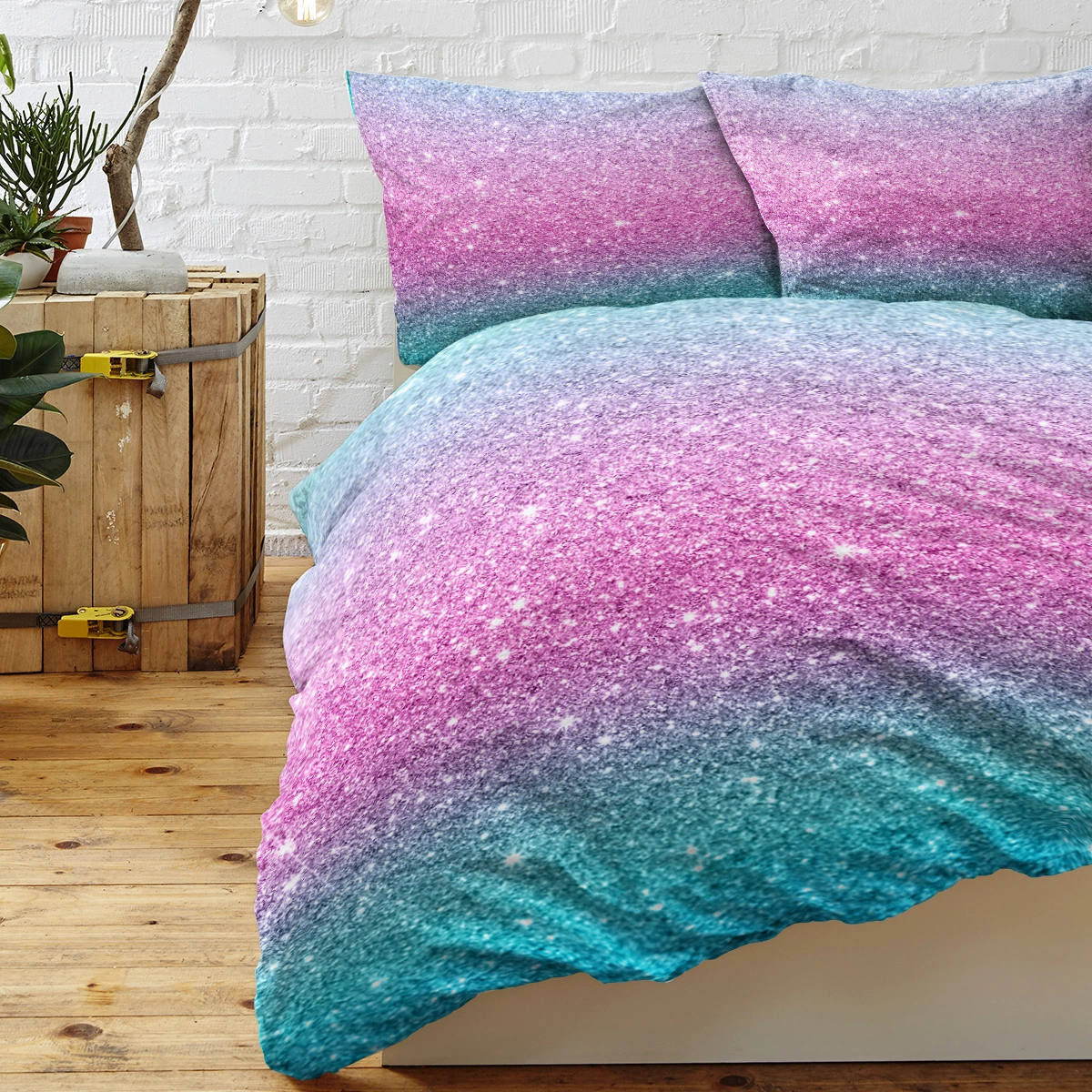 Rainbow Glitter Ombre Duvet Cover Set 3 Pcs Unicorn Sparkle Bedspread with 2 Pillow Shams Pink Purple Blue Green Pastel Bedding Single view 3