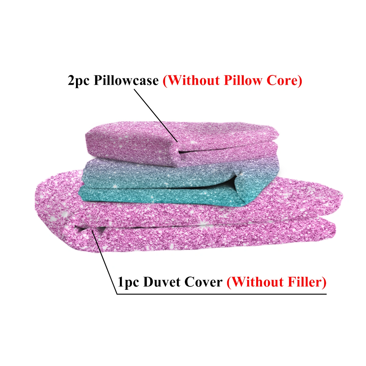 Rainbow Glitter Ombre Duvet Cover Set 3 Pcs Unicorn Sparkle Bedspread with 2 Pillow Shams Pink Purple Blue Green Pastel Bedding Single view 5