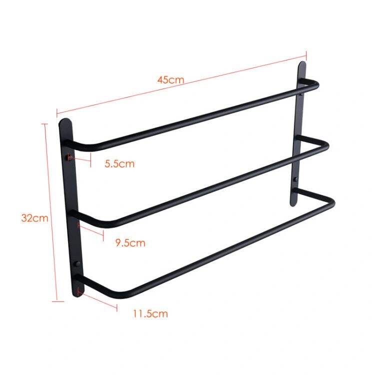 SUS304 Stainless Steel Matte Black Bathroom Accessories Set Stagger Layers Towel Bar Three Bars Towel Rack 17.72 inches Bars KJWY003HEI-45CM view 2