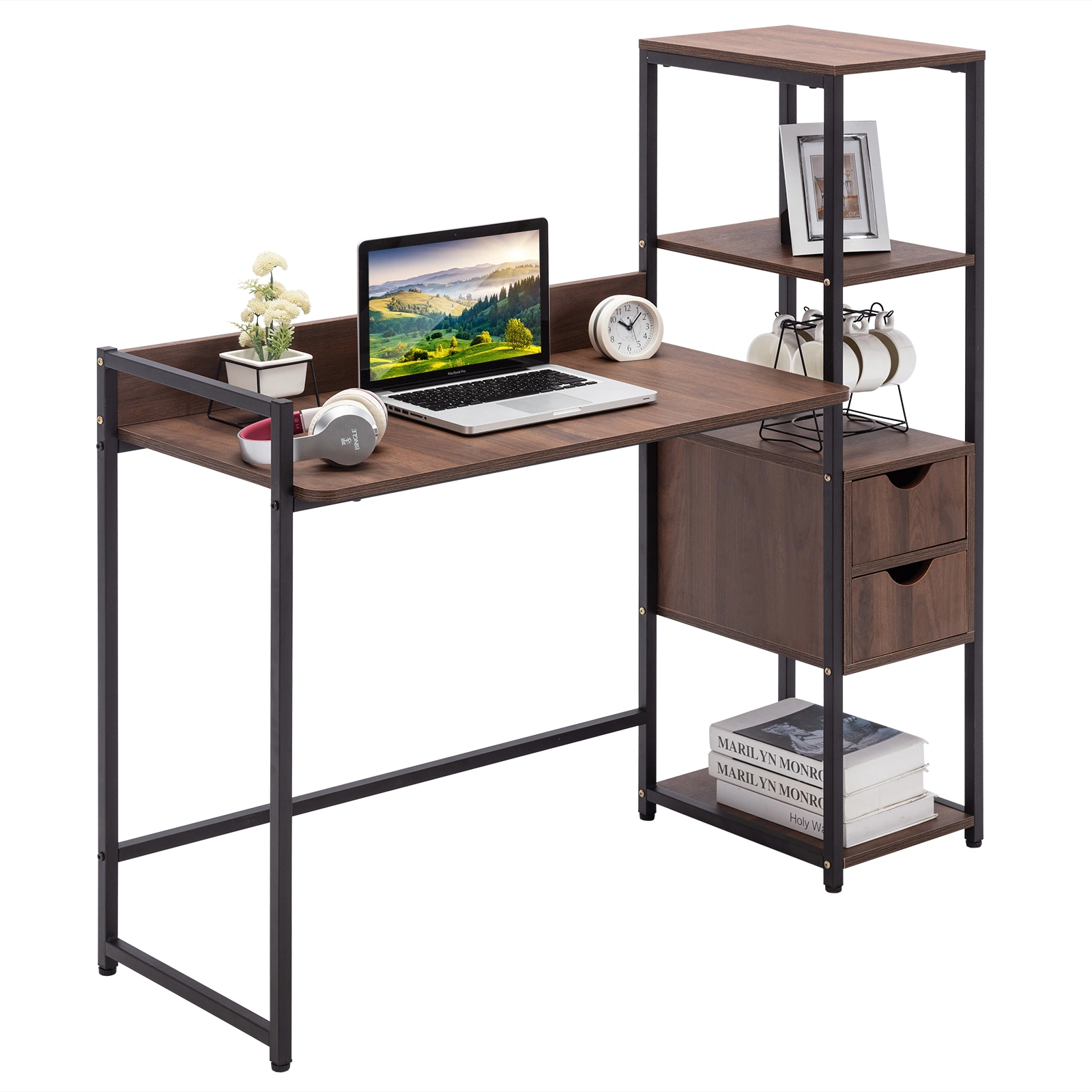 Computer Desk with Shelf, Office Table for Home Office Indoor, Storage Workstation