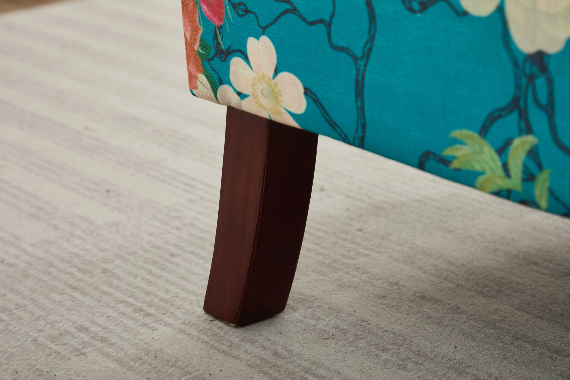 Modern Accent Chair with Retro Wood Legs, Comfy Upholstered Armchair, Floral Design Single Sofa Chair for Living Room Bedroom Office - Floral Cyan view 11