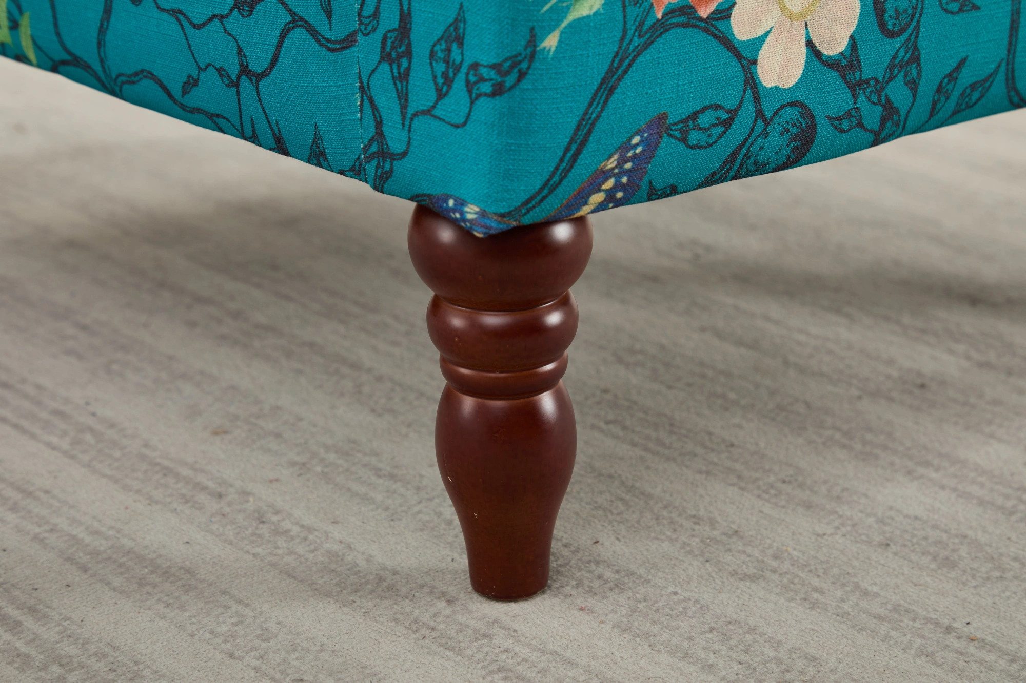 Modern Accent Chair with Retro Wood Legs, Comfy Upholstered Armchair, Floral Design Single Sofa Chair for Living Room Bedroom Office - Floral Cyan view 16