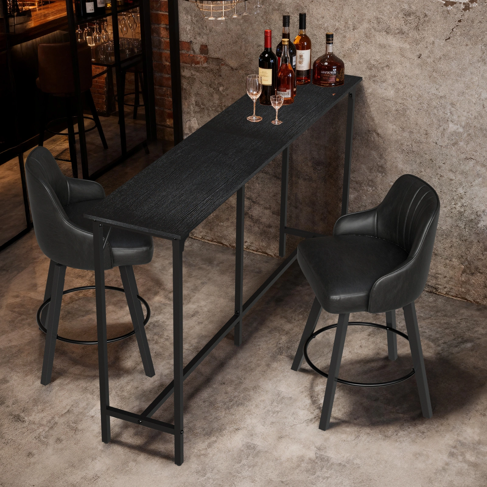 71-Inch Pub Height Bar Table Black, 209 lbs Capacity, MDF Top & Metal Frame, for Kitchen, Bar, Dining Room view 5