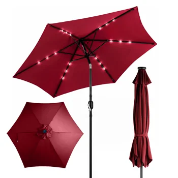 9FT Outdoor Patio Umbrella Market Table Polyester Fabric Canopy Iron Frame 8 Ribs UV Protection Waterproof view 5